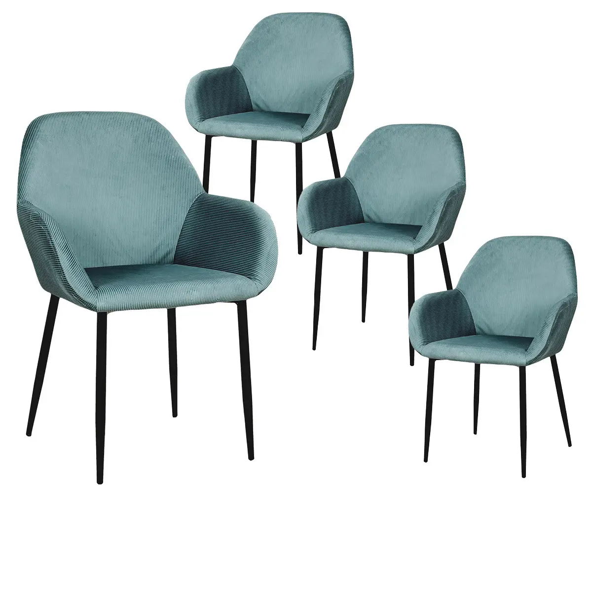 Lot de 4 Fauteuils Velours Côtelé Bleu Canard – ALESSIA