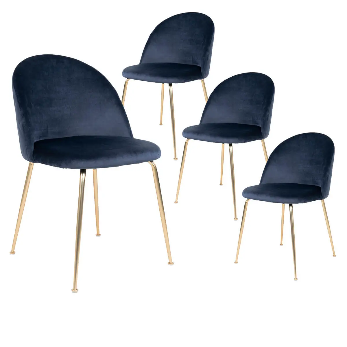 Lot de 4 Chaises Velours Bleu et Pieds Métal Doré – MEYRIN