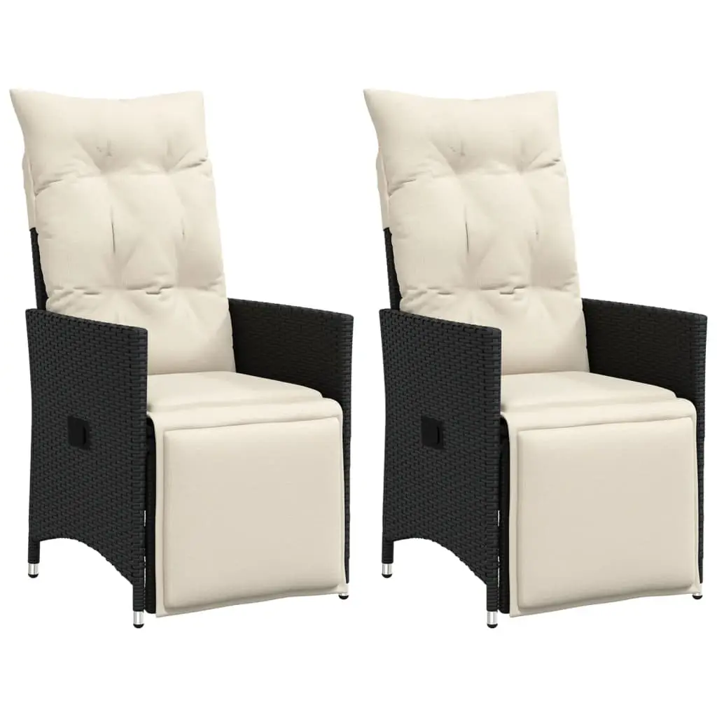 Lot de 2 Fauteuils Relax de Jardin Résine Tressée Repose-pieds Inclus et Coussins Noir – ComfortXL Outdoor Living