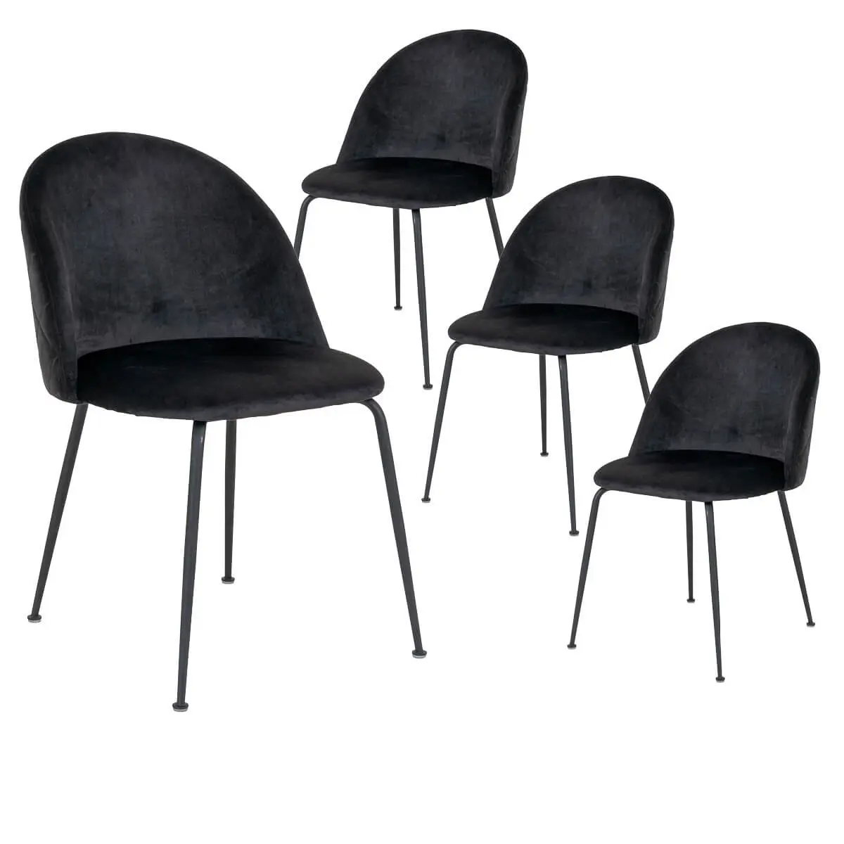 Lot de 4 Chaises Velours Noir et Pieds Métal Noir – MEYRIN
