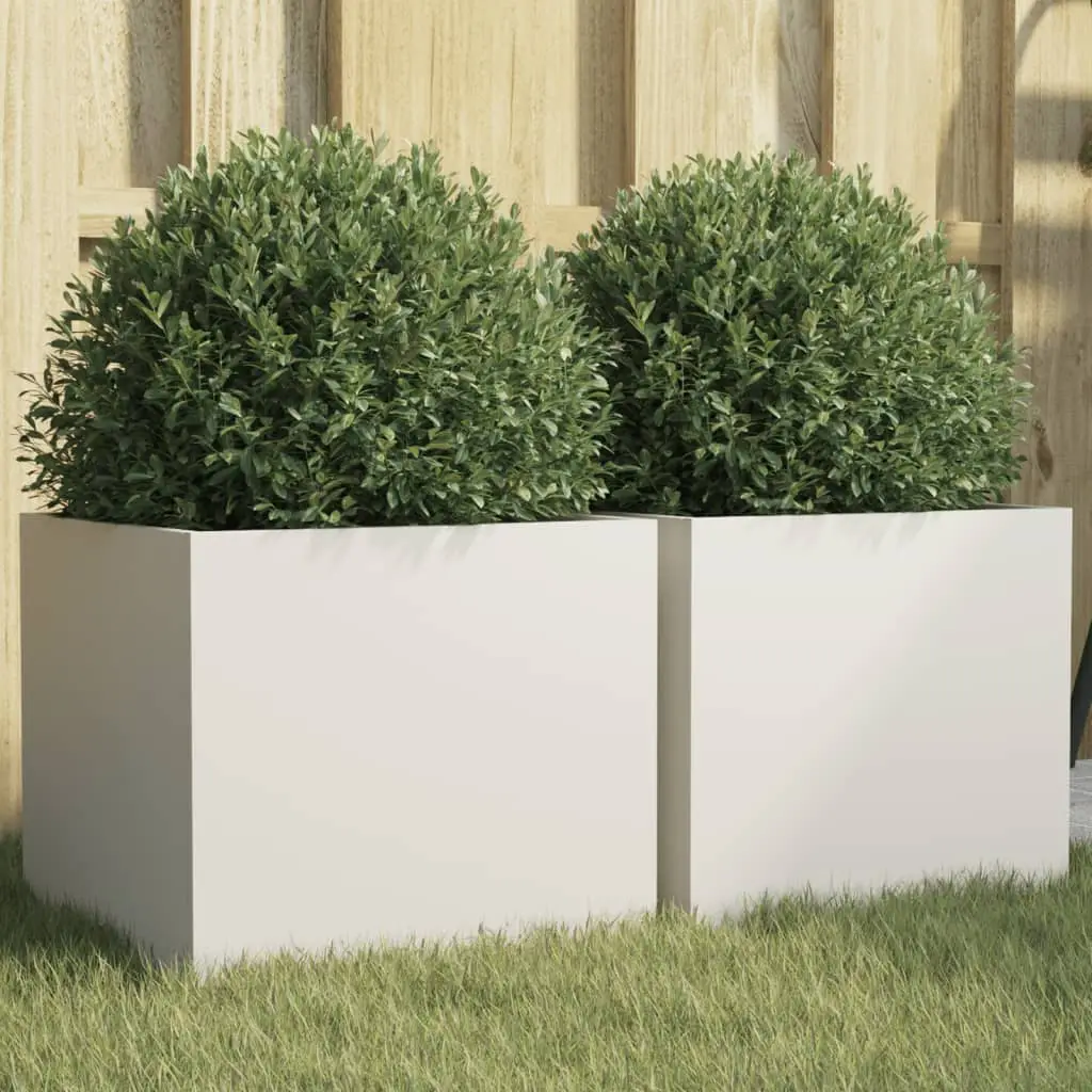 Lot de 2 Petites Jardinières Acier Laminé à Froid Finition Soignée pour Balcon Urbain Blanc 32x30x29cm – ComfortXL Outdoor Living
