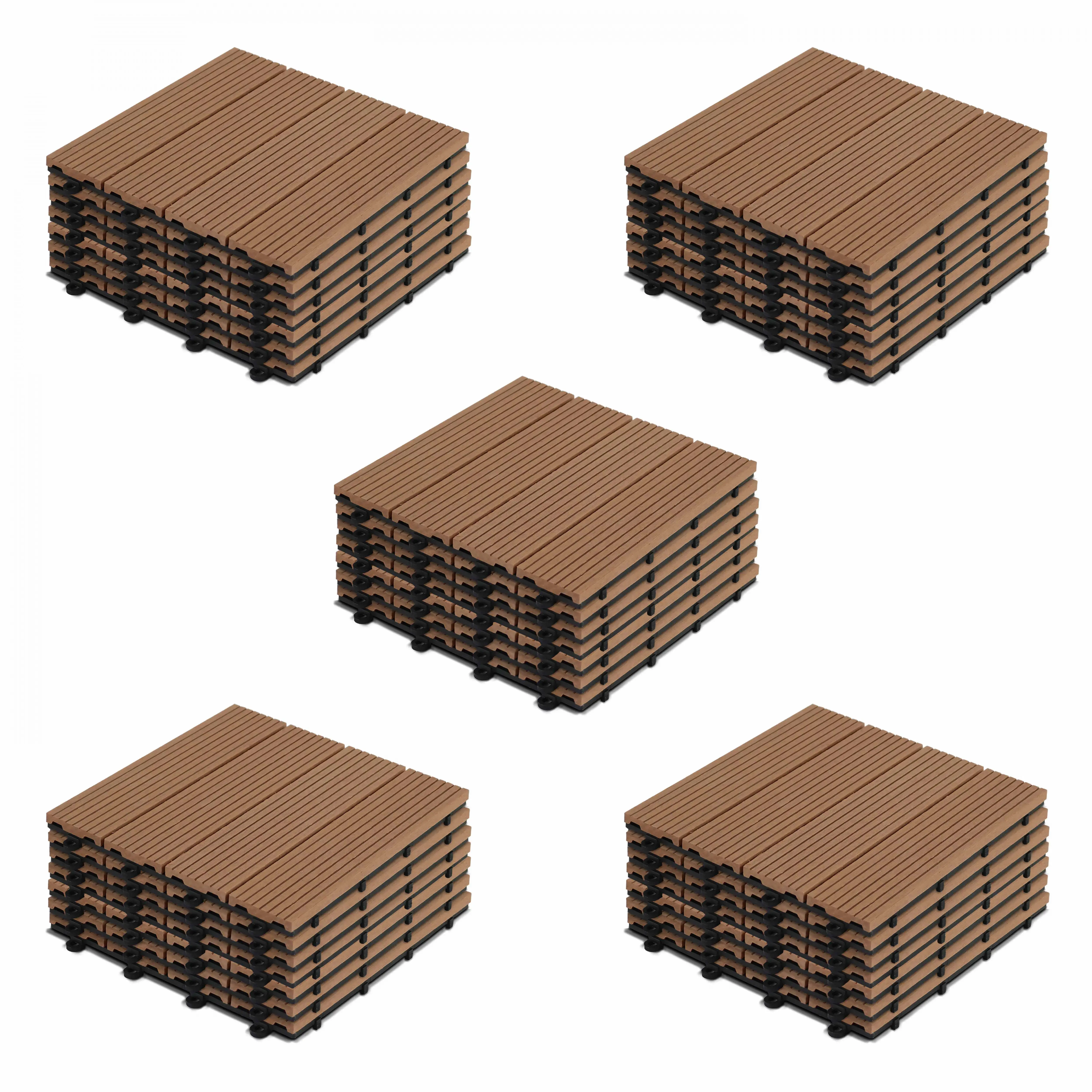 Lot de 40 dalles clipsables bois synthétique marron Padang – Oviala