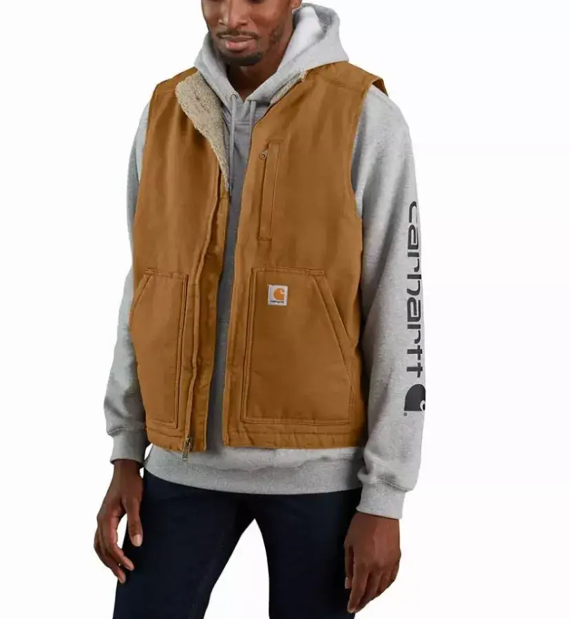 Gilet Sans Manche Washed Duck Lined Mock Marron T.L