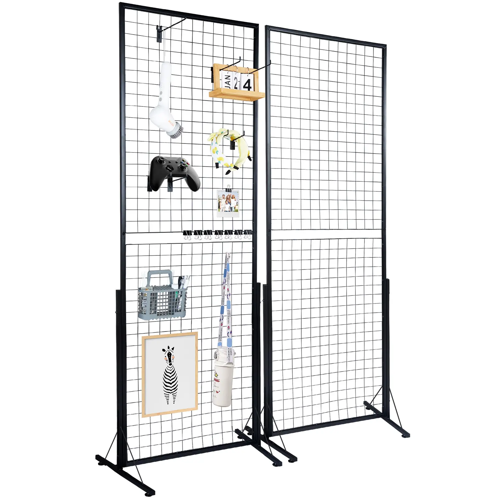 VEVOR Grille exposition sur pied 2 PCs, acier 617×1716 mm, charge 27 kg, accessoires, installation facile.