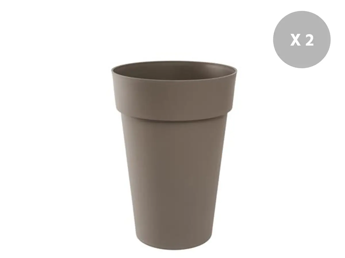Lot de 2 Pots de fleur rond Toscane Ø 44 x H.53 cm Taupe – Eda