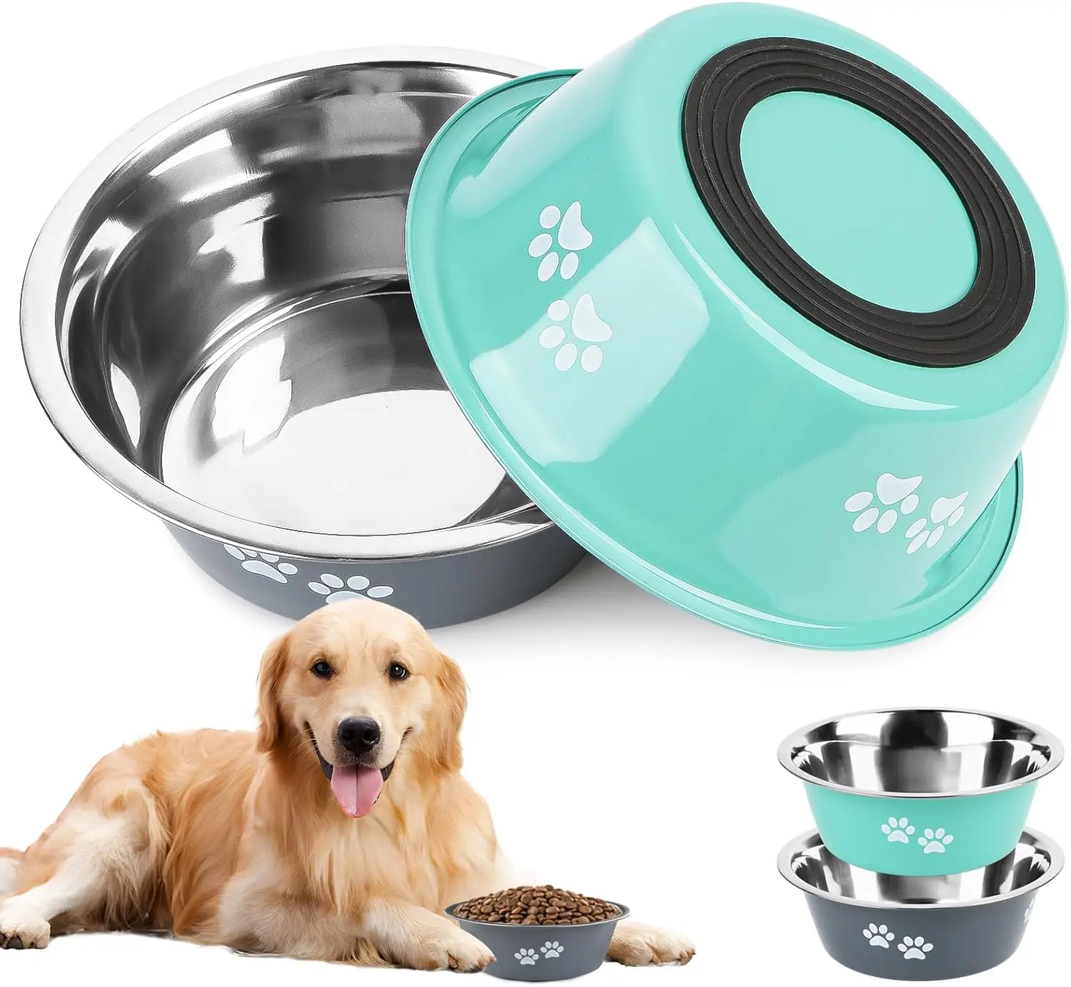 Lot de 2 gamelles pour chien en acier inoxydable avec fond en silicone antidérapant en acier inoxydable gris Vendos85