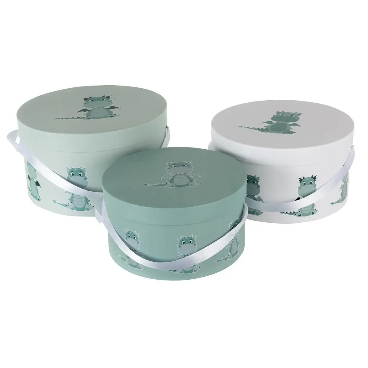 Lot de 3 Boîtes Déco «Dragon» 32cm Vert & Blanc