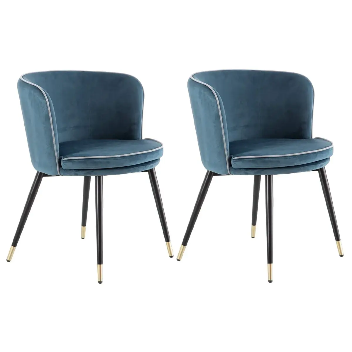 Lot de 2 Fauteuils Velours Bleu Pieds Noir et Or – LOAXA