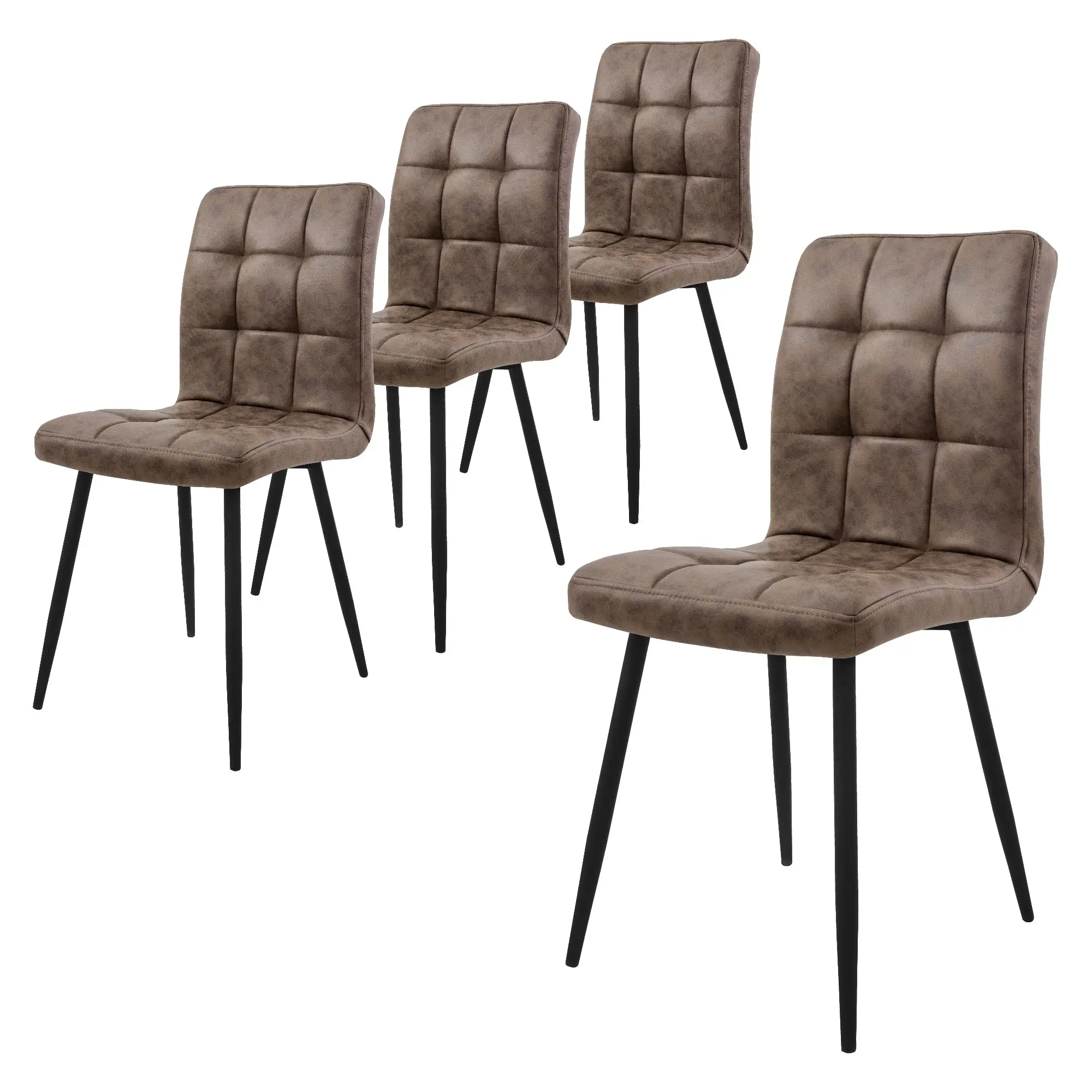 Lot de 4 chaises de salle à manger marron dossier ergonomique assise rembourrée en matériau synthétique piètement métallique noir design raffiné