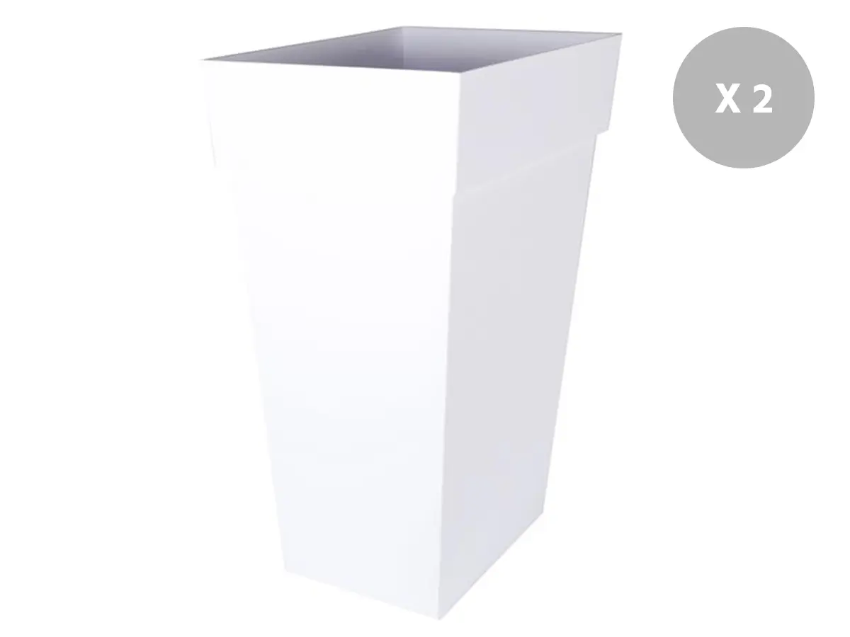 Lot de 2 pots de fleur carré Toscane 43 x H.80 cm – Blanc