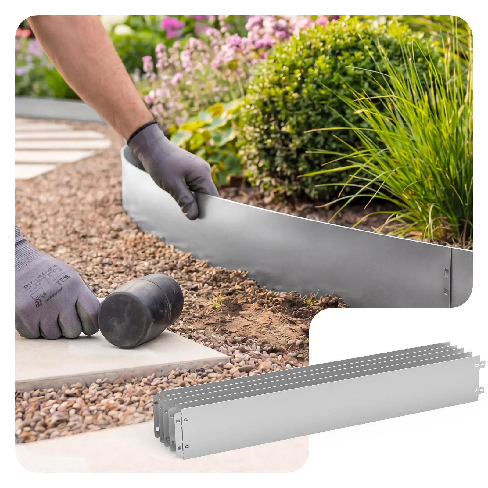 Lot de 30 Bordure de jardin en métal galvanisé flexible 100x13cm – clôture gazon antirouille 30m – VOUNOT®