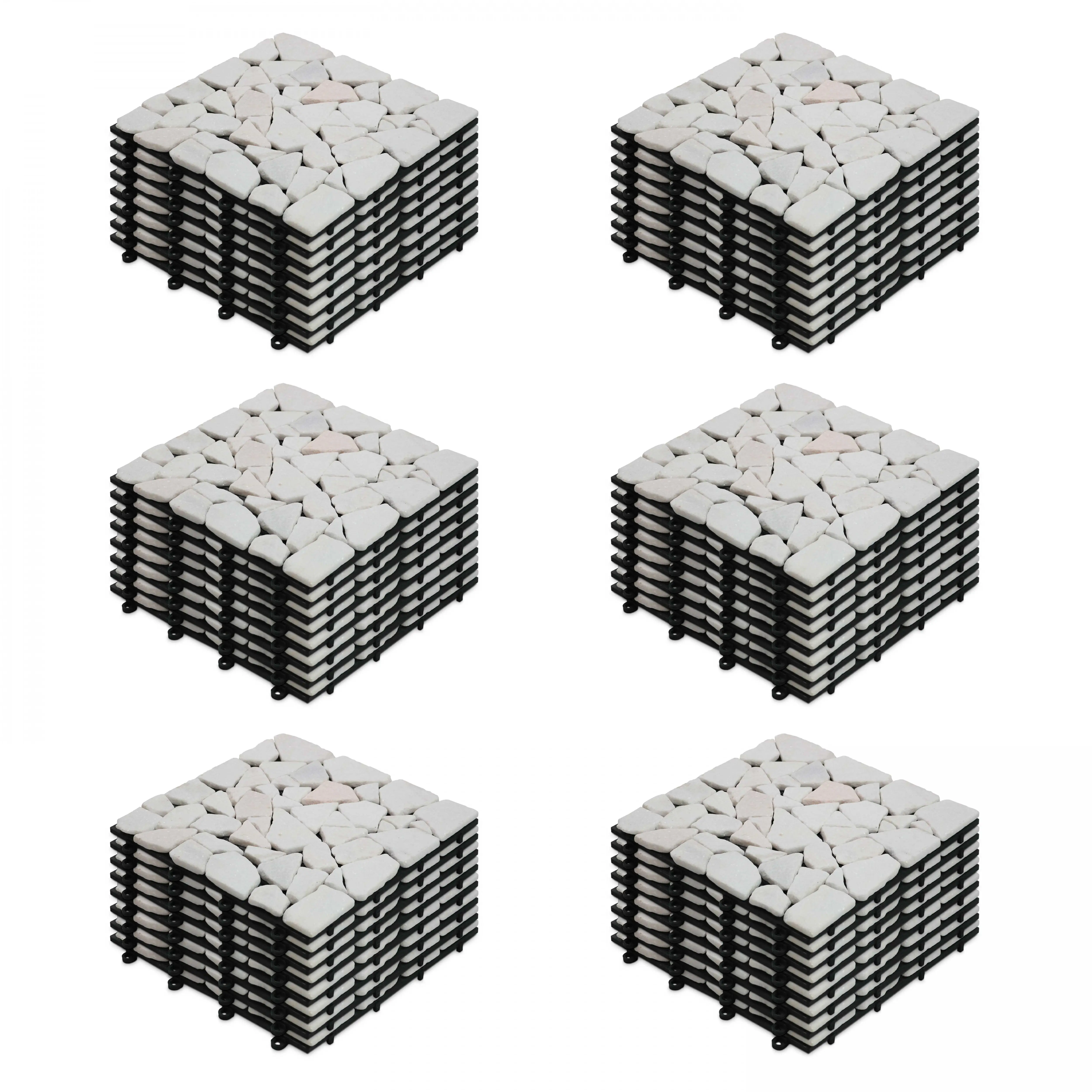Lot de 48 dalles clipsables en galet de marbre blanc – Oviala
