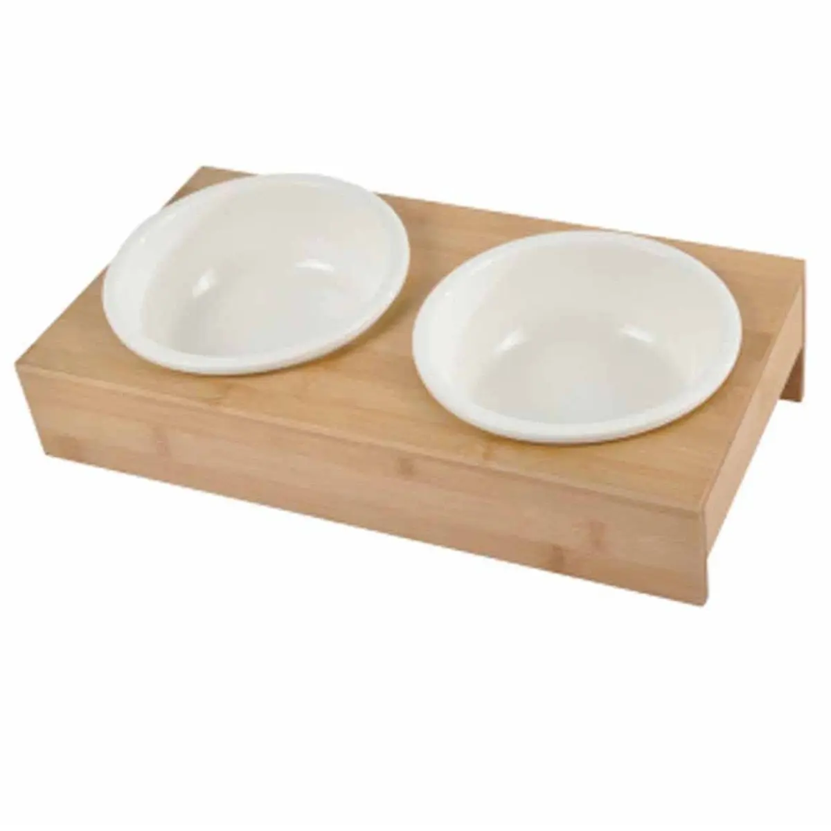 Lot de 2 Gamelles Chien & Chat «Bambou» 37cm Blanc
