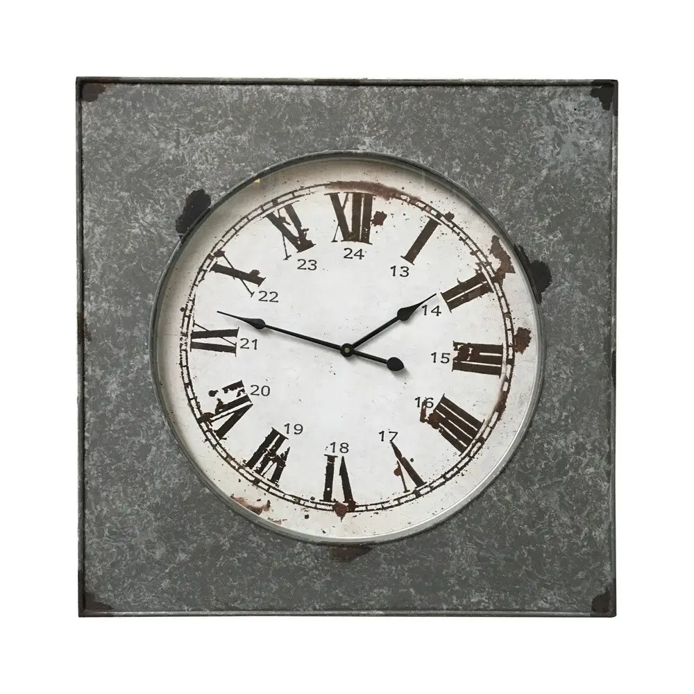 ~ Grande horloge murale décorative vintage salon métal gris blanc 62.5cm Chemin de campagne