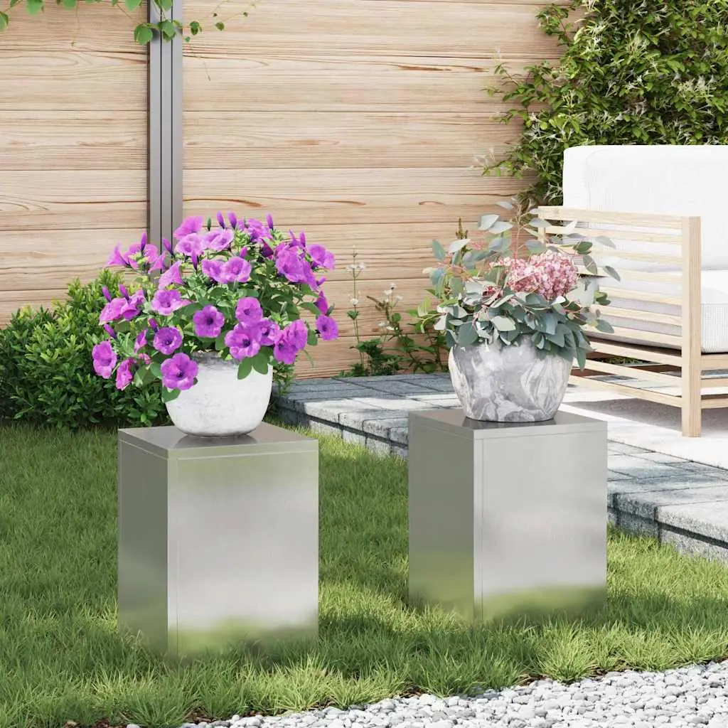 Lot de 2 Porte-pots design en Acier inoxydable Pour Jardin et Balcon en extérieur Argenté 24x24x35 cm – ComfortXL Outdoor Living