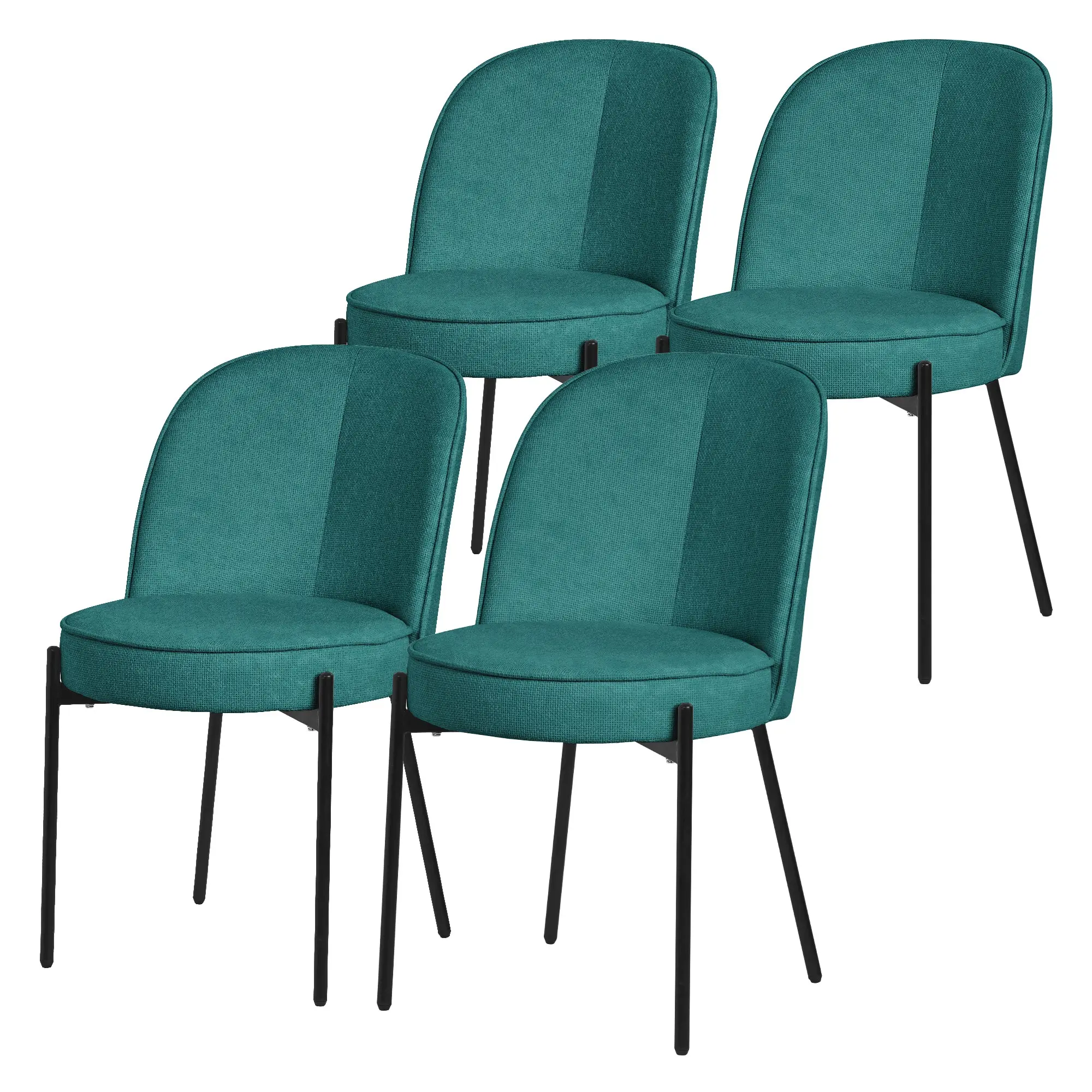 Lot de 4 chaises de salle à manger pétrole en polyester pieds en métal dossier arrondi ergonomique assise rembourrée sièges pour cuisine et salon
