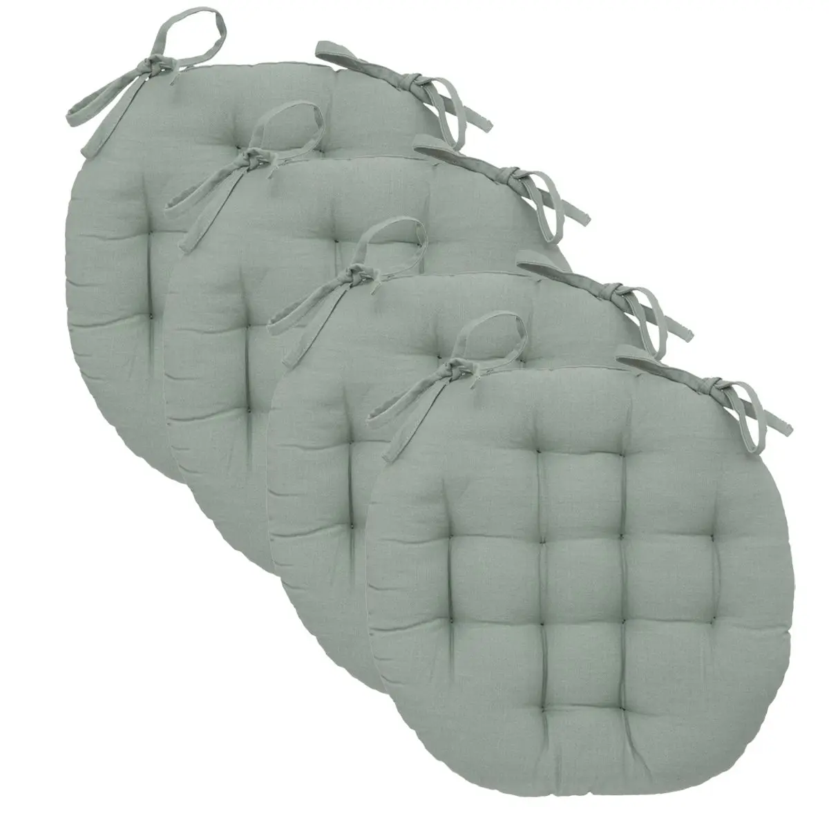 Lot de 4 Galettes de chaise en Coton Vert Céladon D 38 cm