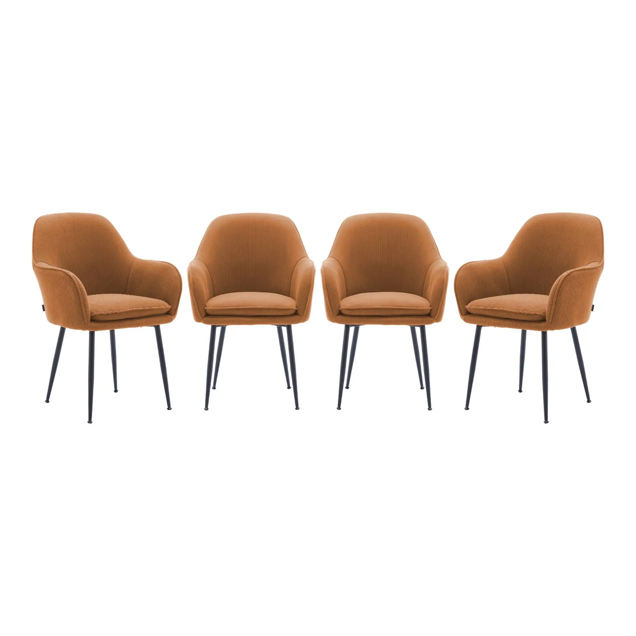 Lot de 4 fauteuils en velours côtelé camel et pieds en métal noir mat. L 57 x P 59 x H 84.5cm | sweeek
