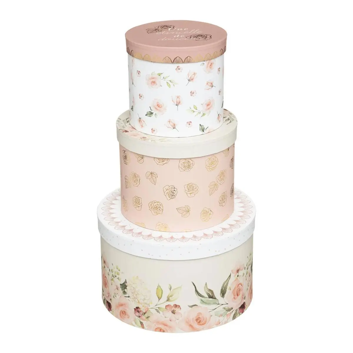Lot de 3 Boîtes Déco «Il Était une Fois» 25cm Rose