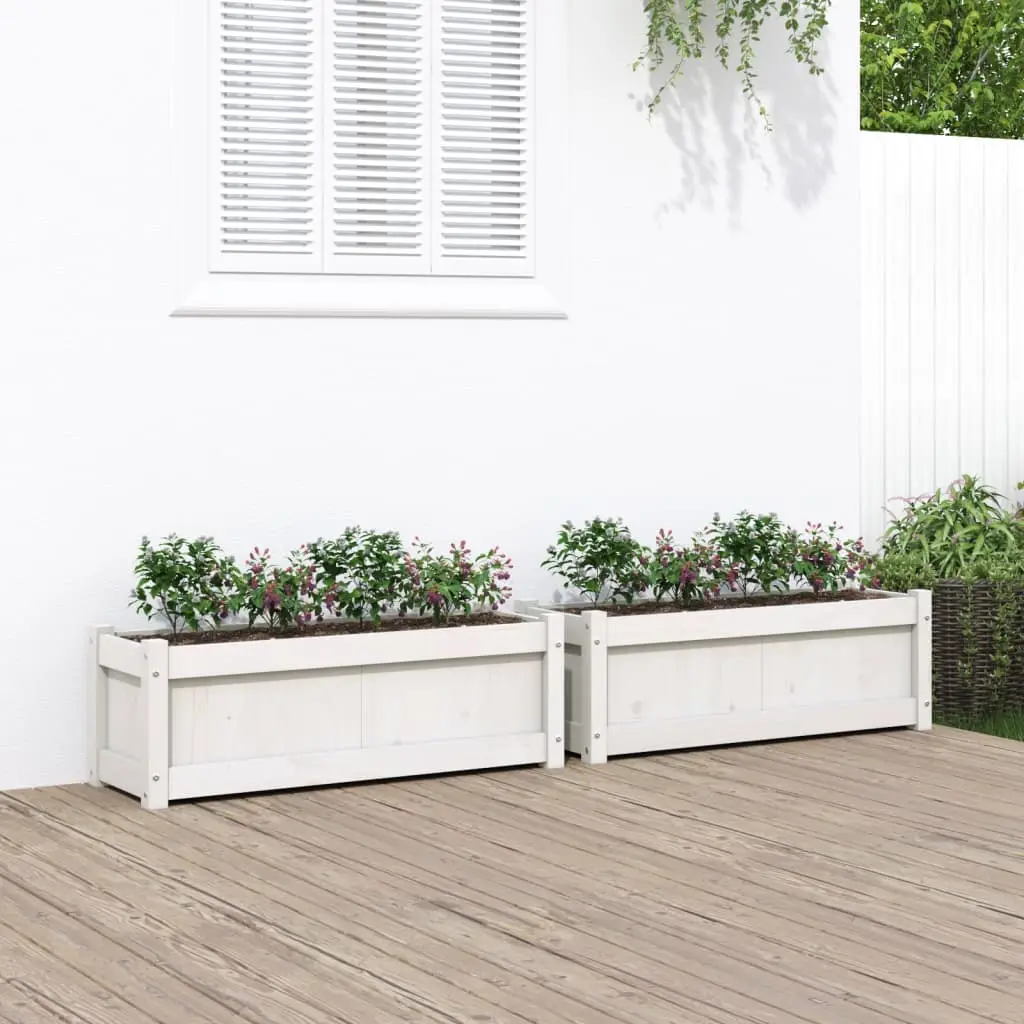 Lot de 2 grandes jardinières en pin massif blanc pour jardin moderne 90 cm – ComfortXL Outdoor Living