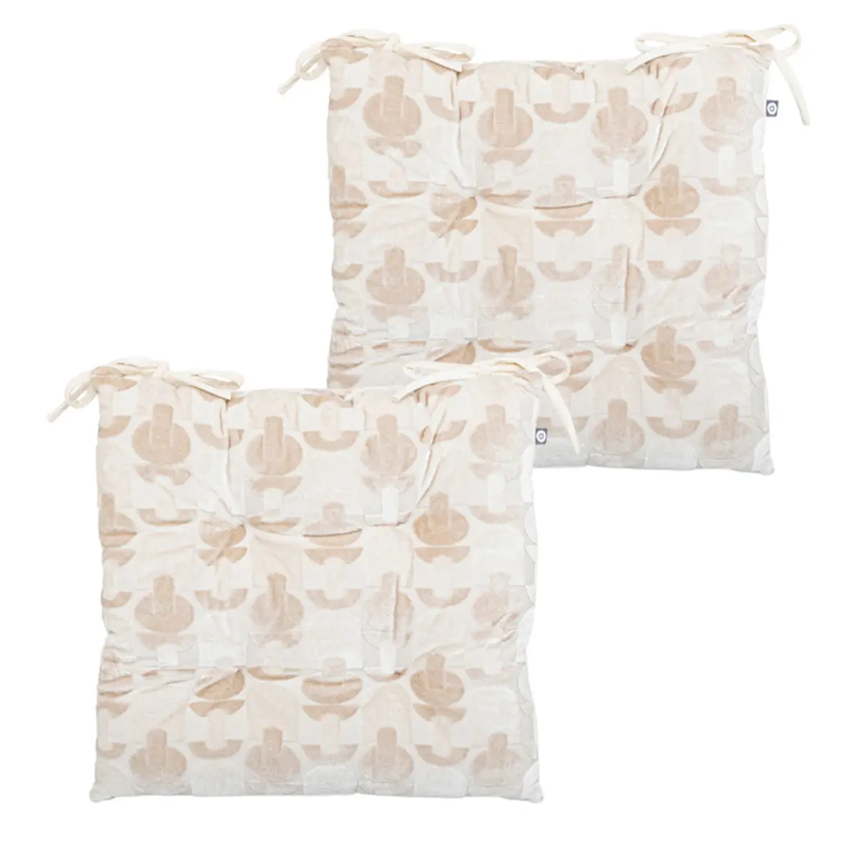 Lot de 2 Galettes de chaise Jacquard velours Beige Lin motif graphique 38 x 38 cm