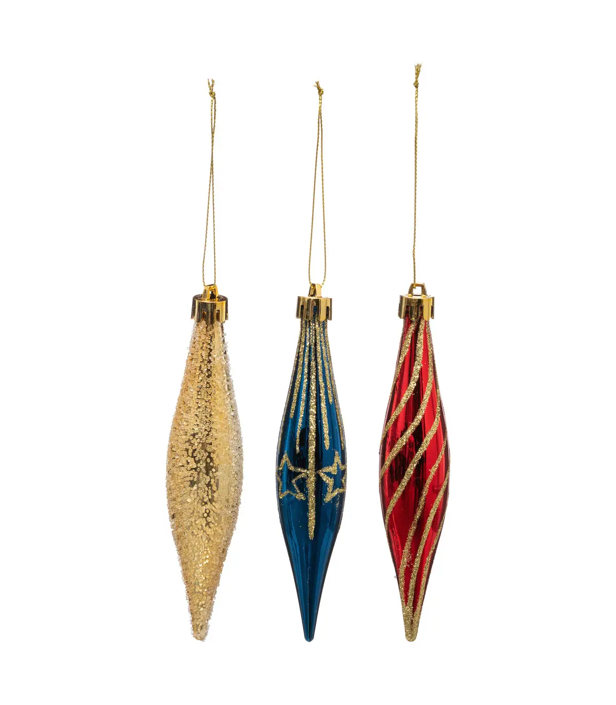 Lot de 3 Boules de noël forme Glaçons pailletés