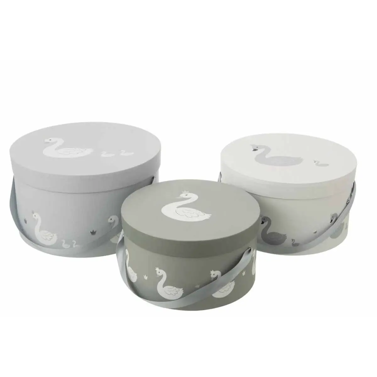Lot de 3 Boîtes Déco «Cygne» 32cm Blanc & Gris