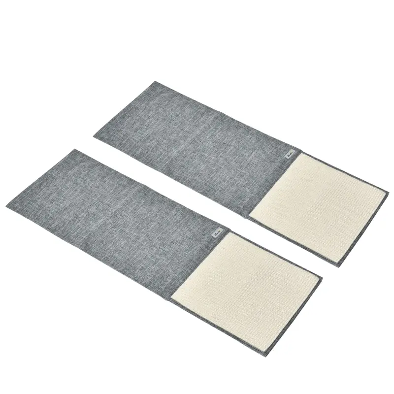 Lot de 2 tapis de griffoir protection canapé intérieur 130 x 45 x 0.3 cm sisal et polyester gris – PANGIVO