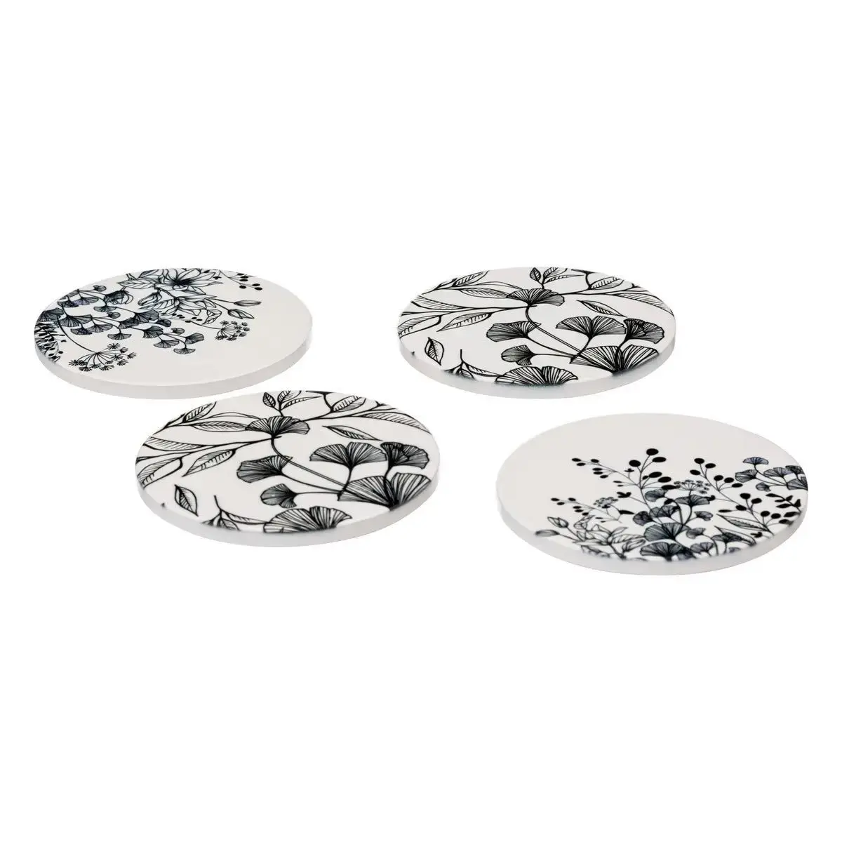 Lot de 4 Dessous de Verre «White Floral» 10cm Blanc