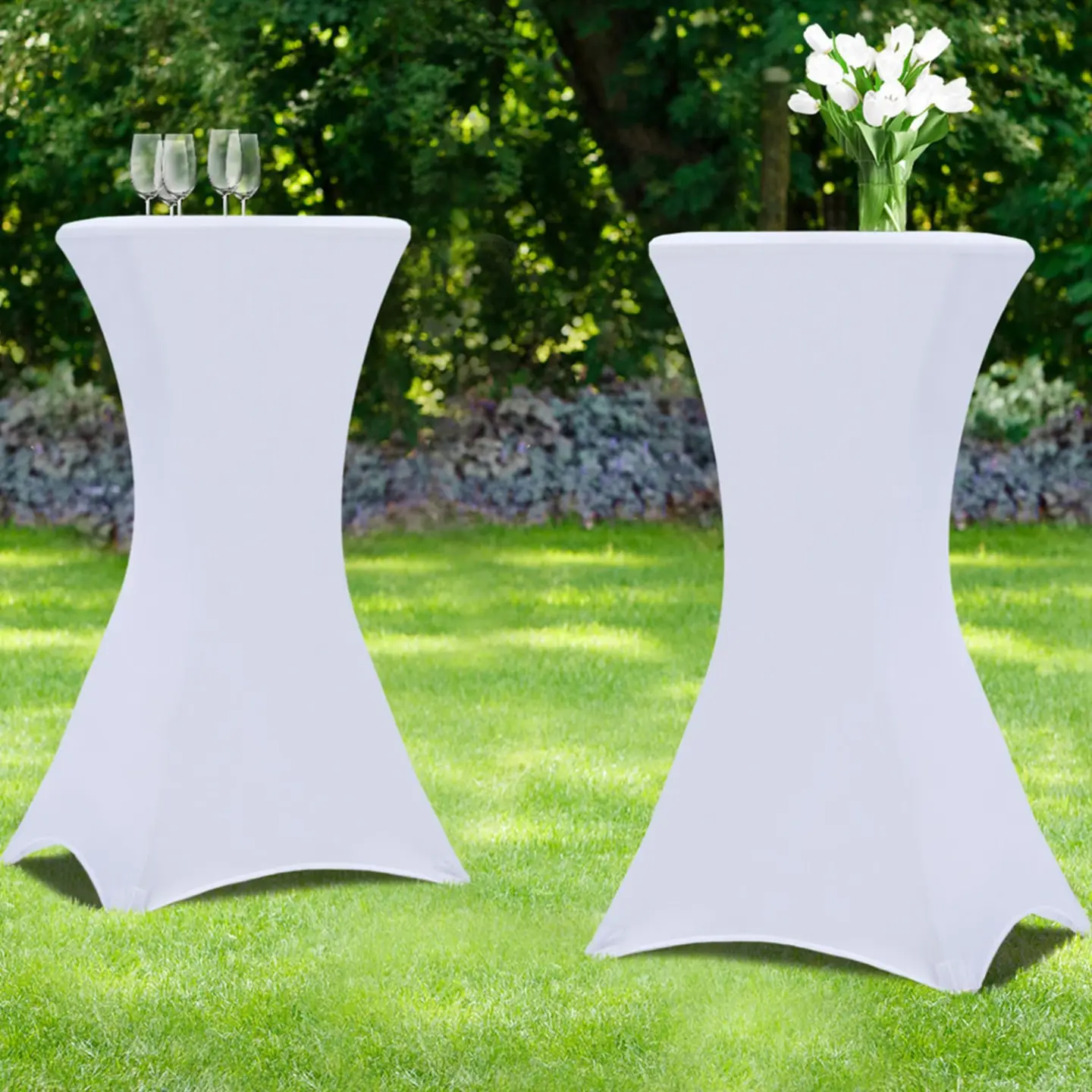 Lot de 2 housses blanches pour table haute pliante 105 cm