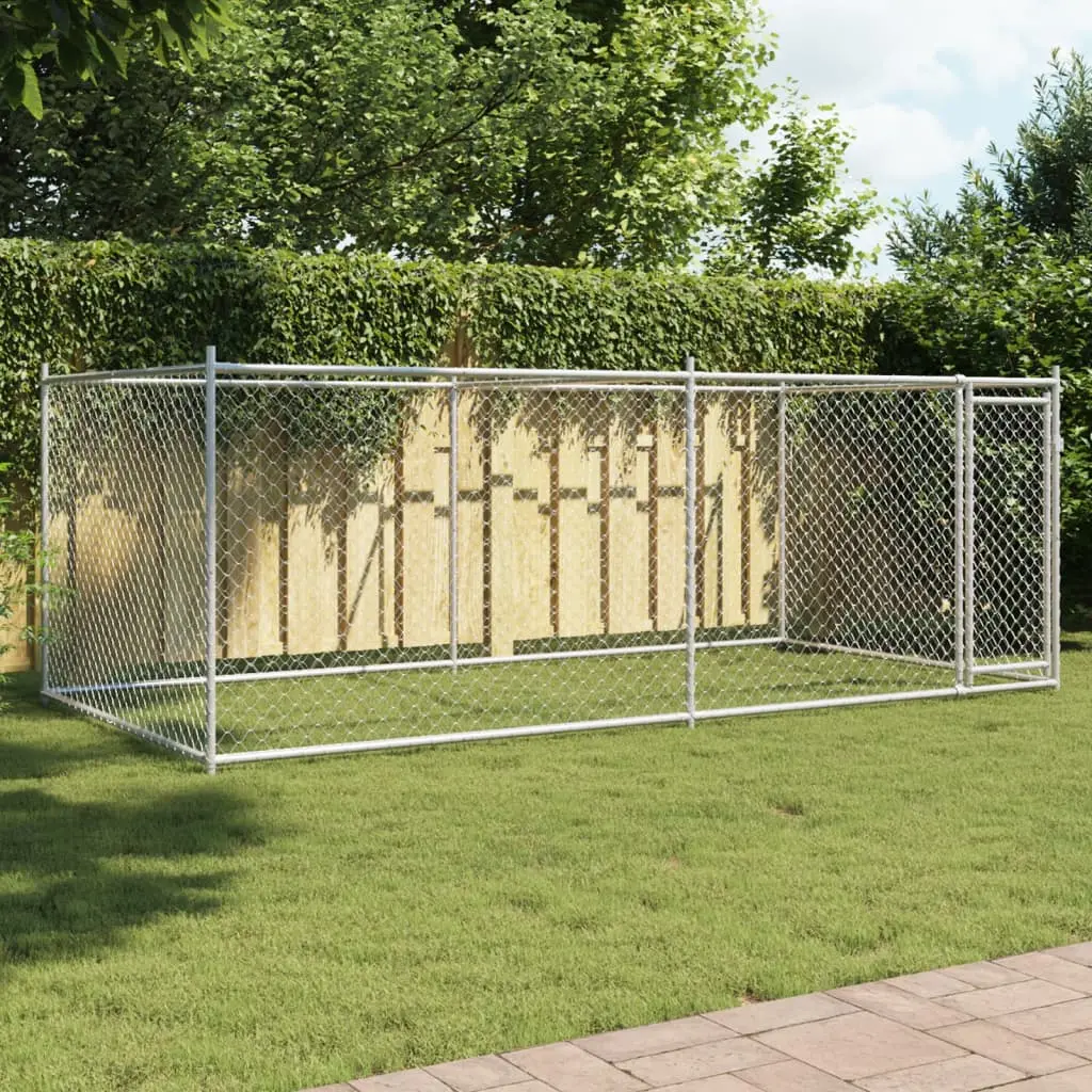 Grand Enclos de Jardin pour Chien Acier Galvanisé Sécurisé Gris 4x2x1,5 m – ComfortXL Outdoor Living