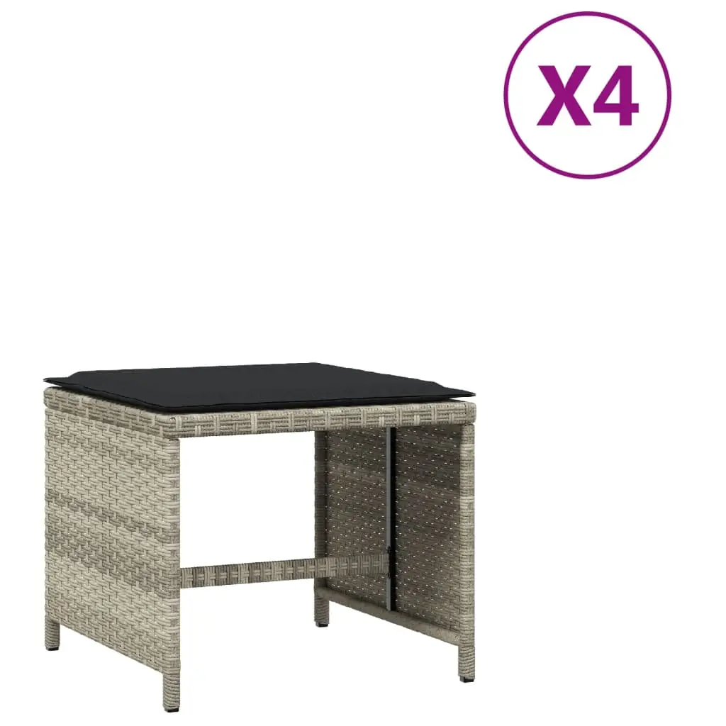 Lot de 4 Chaises de jardin – Tabourets de jardin – Chaises d’extérieur avec coussins gris clair résine tressée