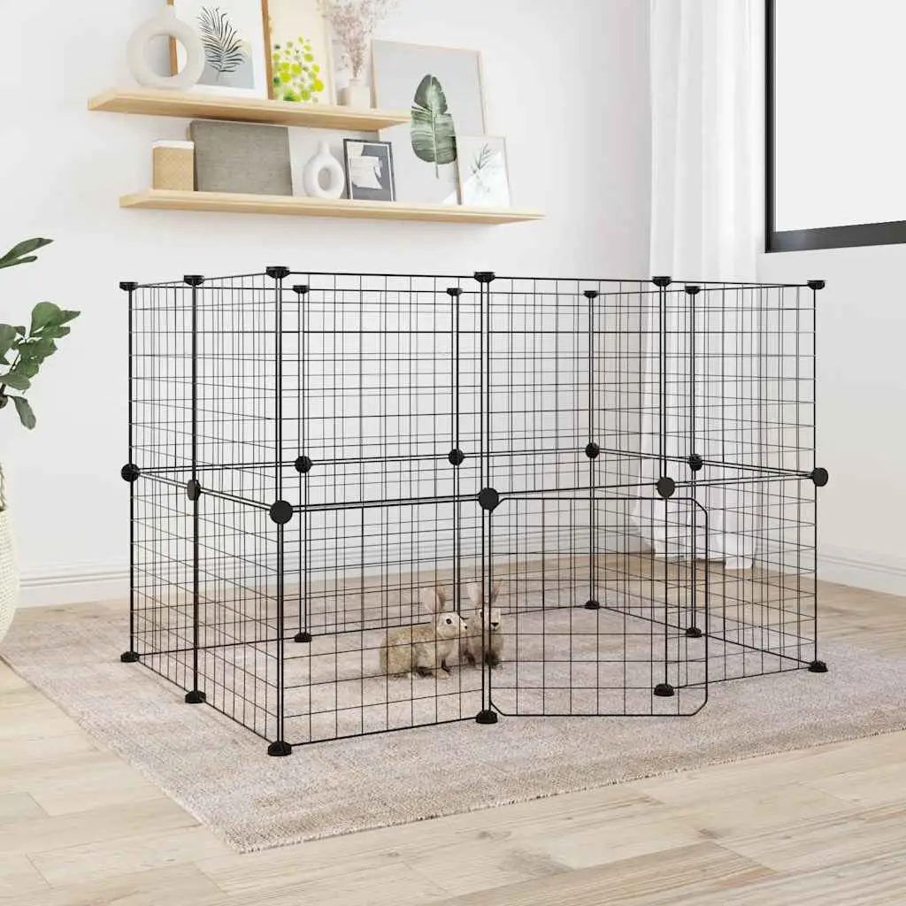 Grand parc à chiots 20 panneaux acier modulable avec porte Noir – ComfortXL Outdoor Living
