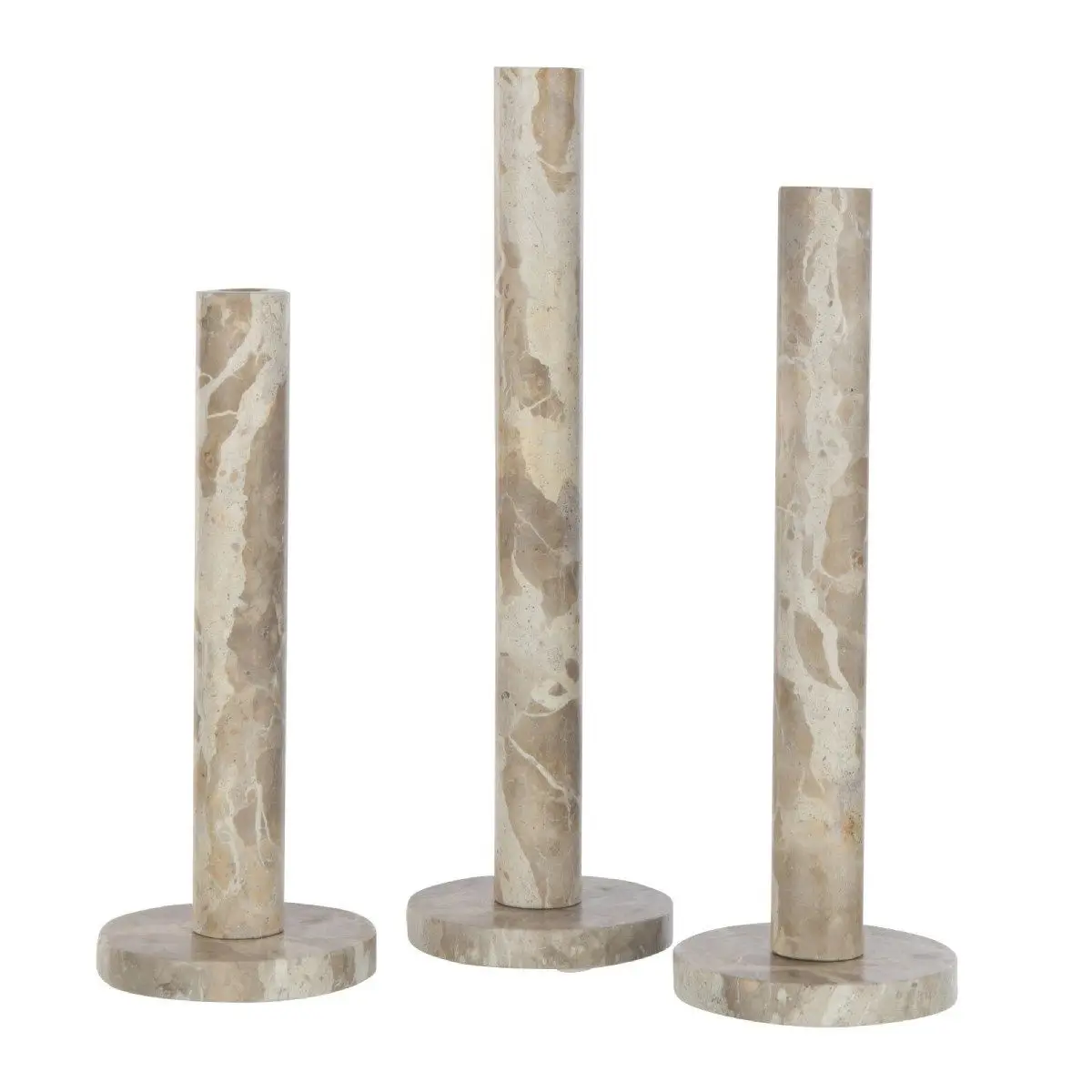 Lot de 3 Bougeoirs en Marbre «Bali» 40cm Beige