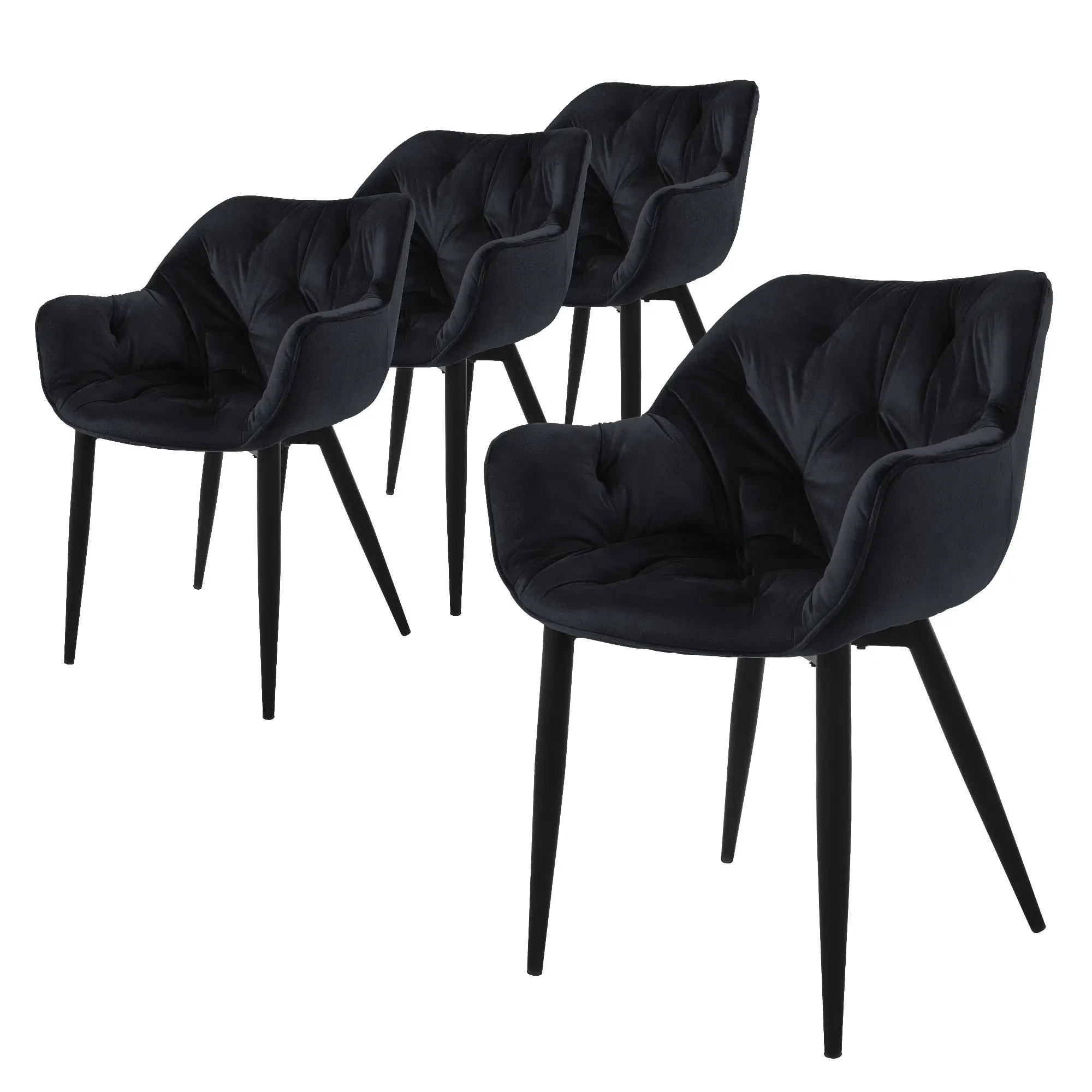 Lot de 4 chaises de salle à manger noir dossier et accoudoirs ergonomiques revêtement en velours doux piètement noir en métal design moderne raffiné