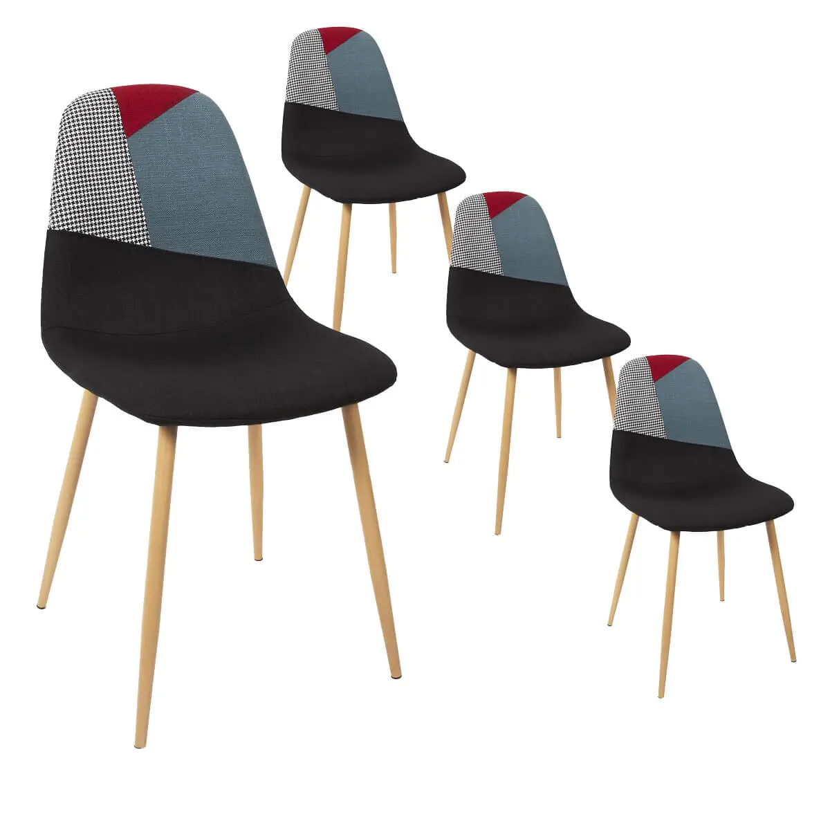 Lot de 4 Chaises Tricolores et Motif Pied de Poule – FILLA