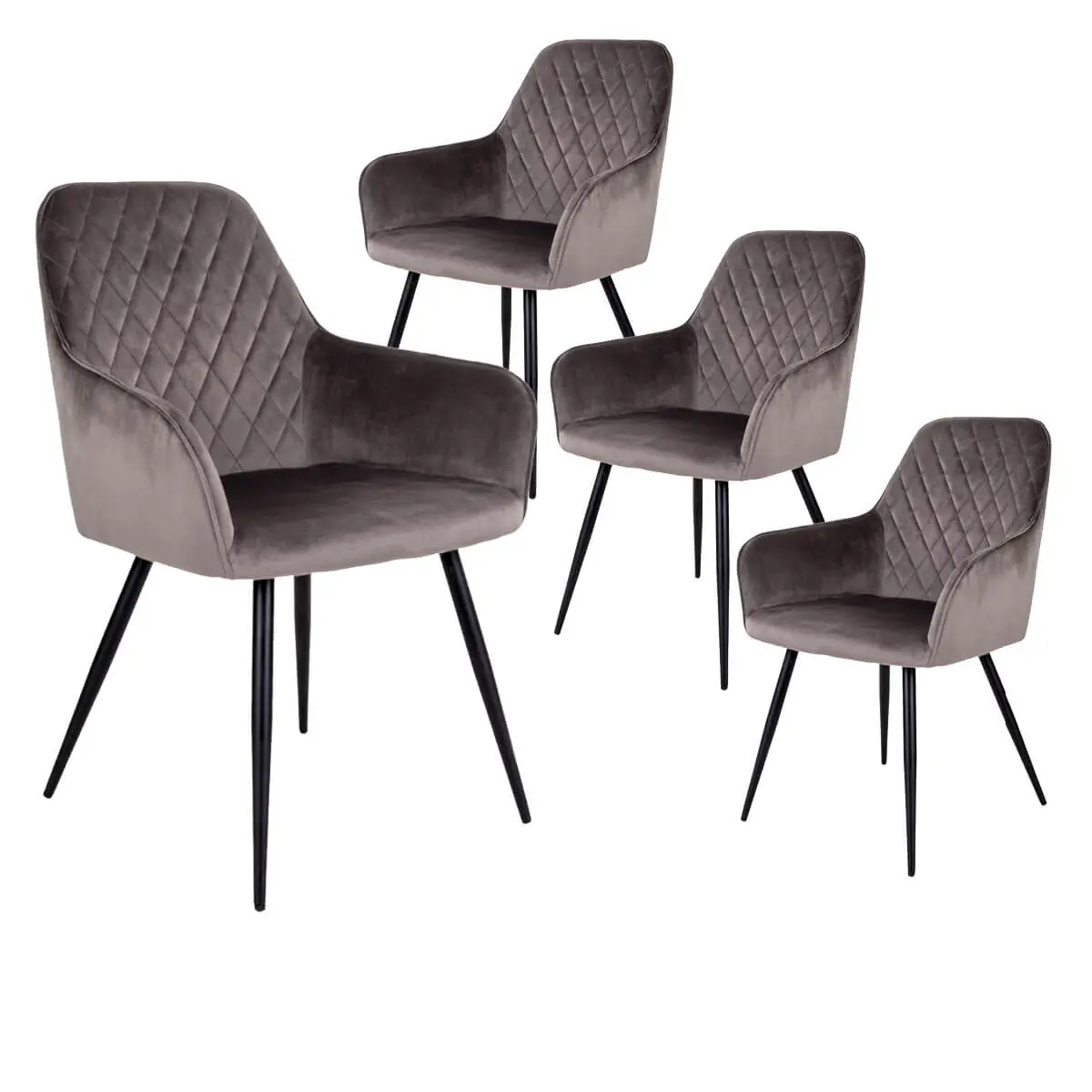Lot de 4 Fauteuils Velours Taupe et Piétement Acier Noir – VIBY