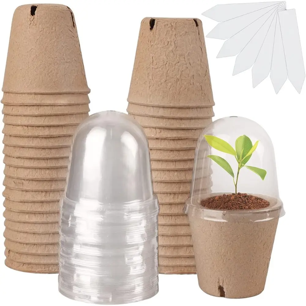 Lot de 30 pots de tourbe biodégradables – Avec dôme d’humidité – Living123