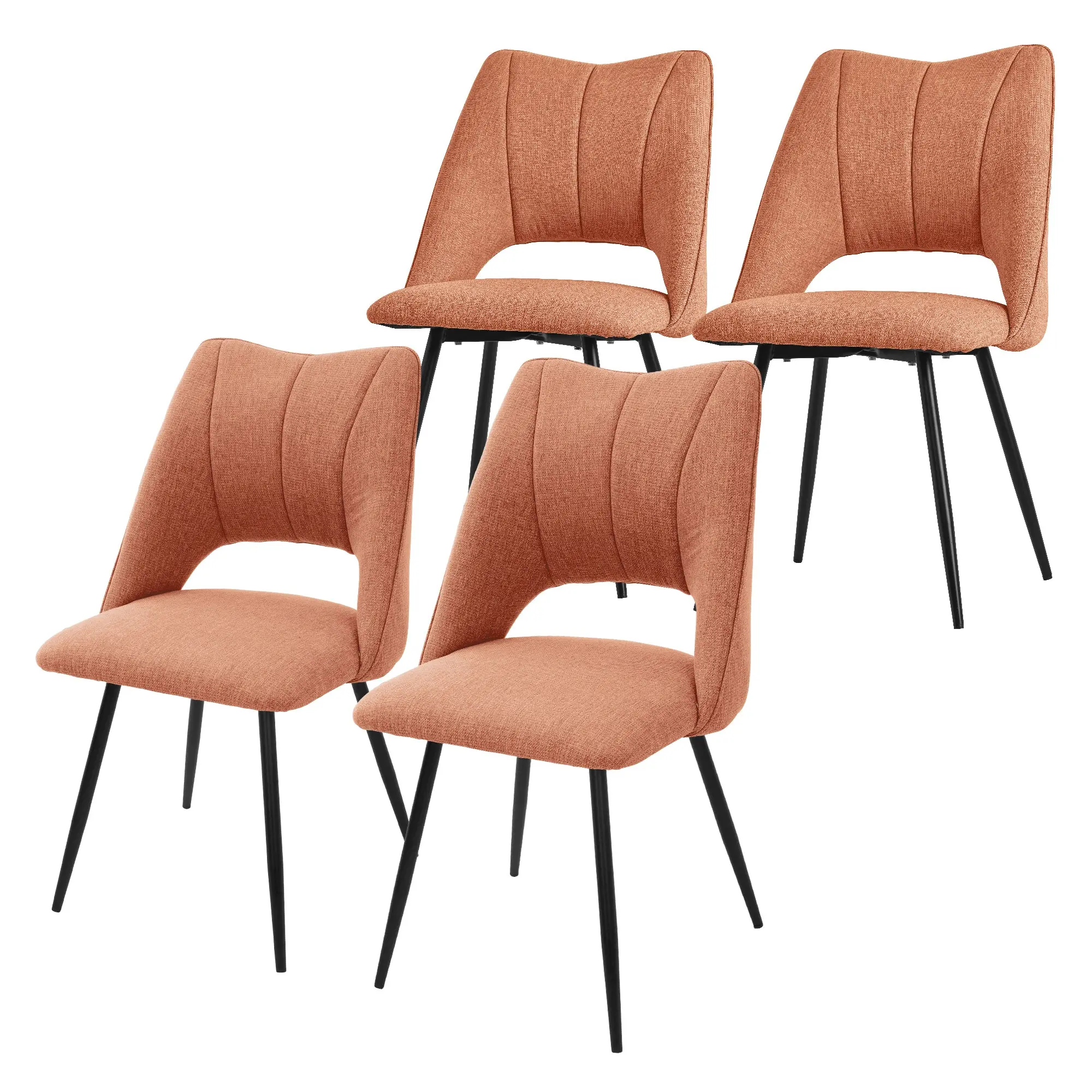 Lot de 4 chaises de salle à manger orange assise ergonomique rembourrage doux en polyester pieds noir en acier revêtu par poudre design élégant