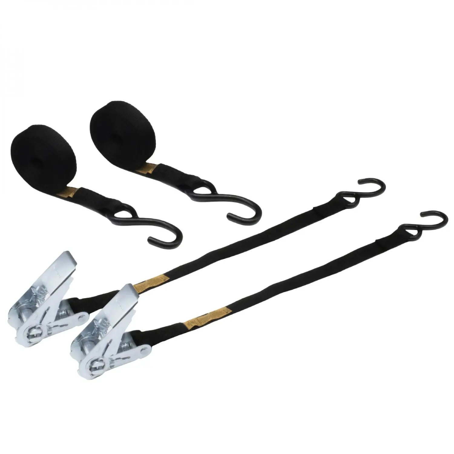 Lot de 2 sangles d’arrimage à cliquet et 2 crochets S – 25 mm x 5 m – Noir – Linxor