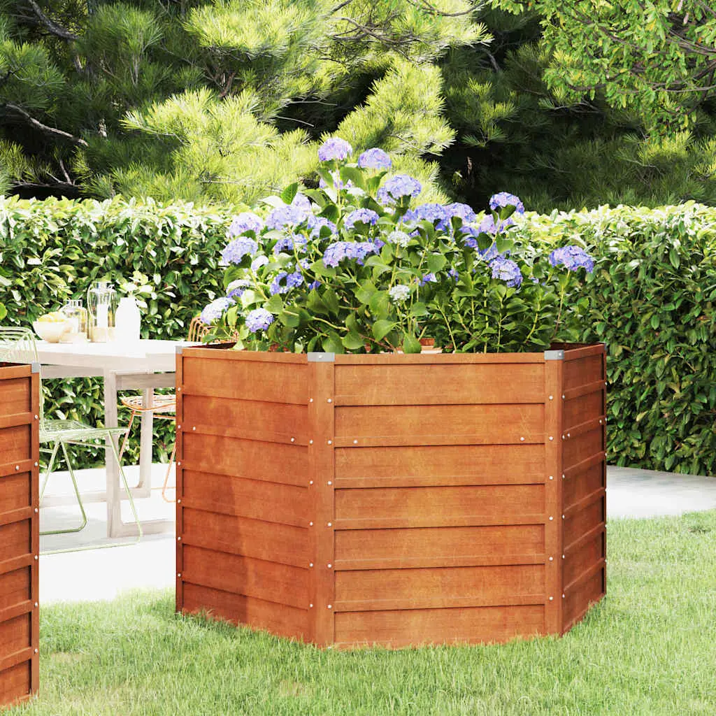 Grande jardinière potager hexagonale acier Corten 129x129x77 cm – ComfortXL Outdoor Living