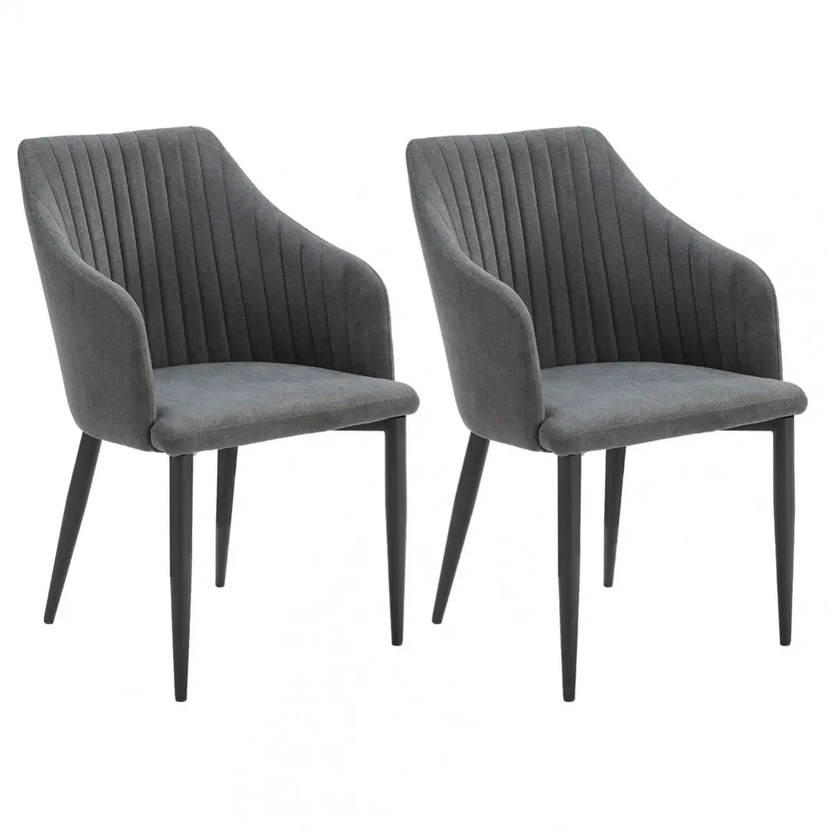 Lot de 2 Fauteuils Tissu Noir Surpiqures Verticales Pieds Métal – FASCA