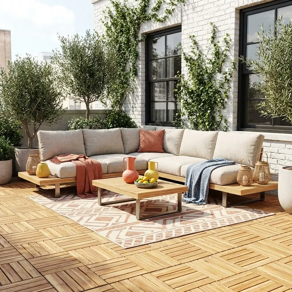 Lot de 36 dalles de terrasses 30x30cm en bois d’acacia. motif linéaire. à lattes. clipsables | sweeek