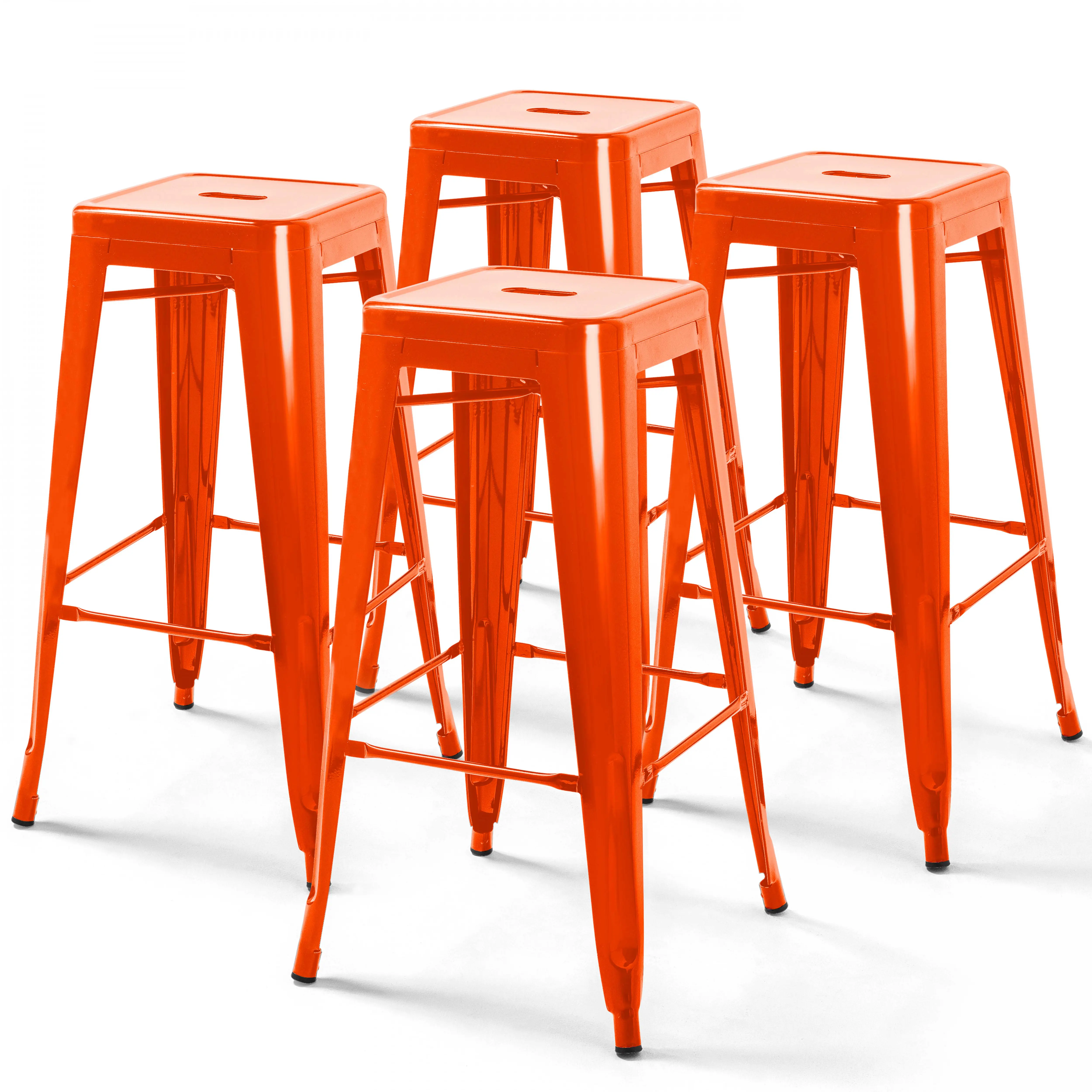 Lot de 4 tabourets de bar en acier orange brillant Indus – Oviala