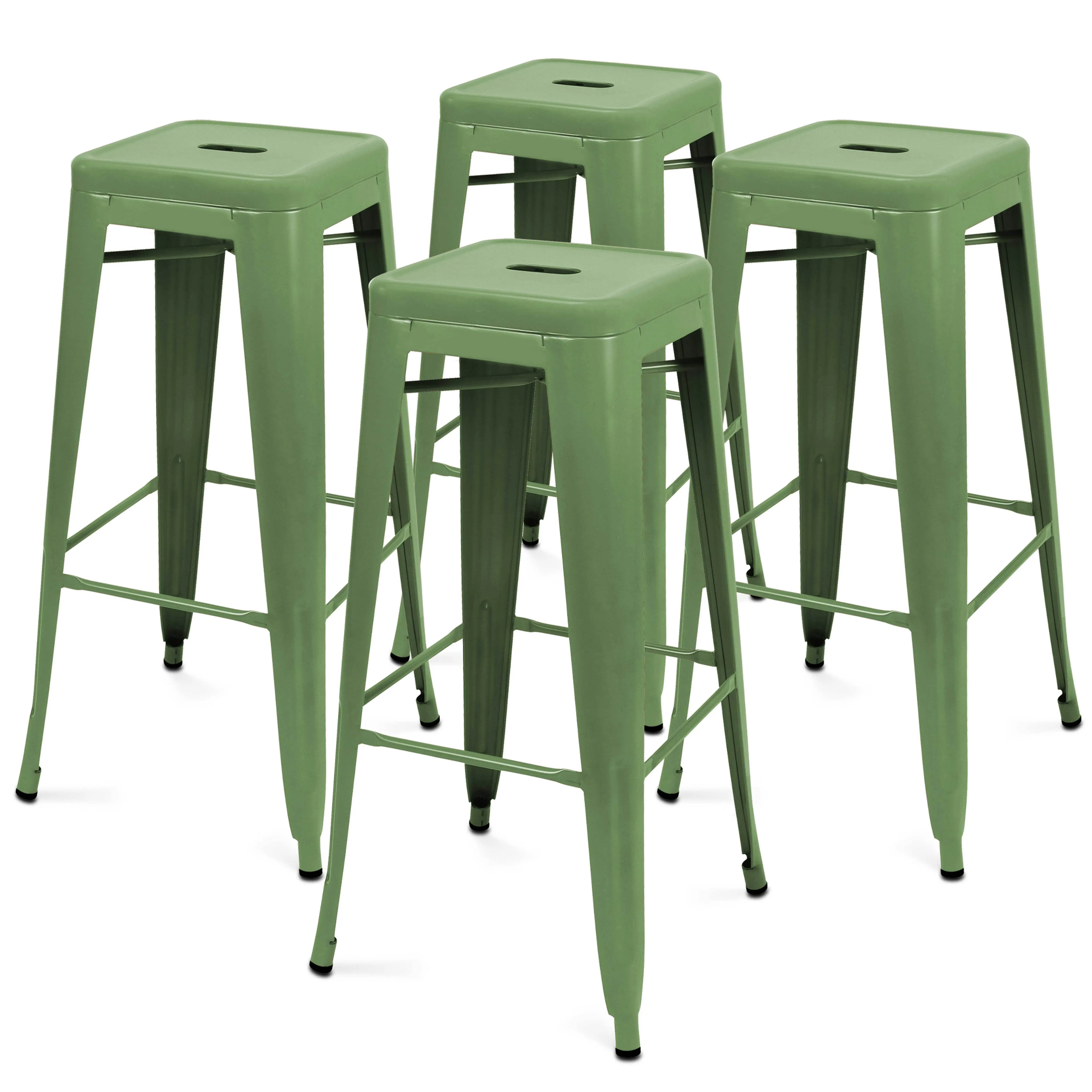 Lot de 4 tabourets de terrasse en métal mat vert cactus Indus – Oviala