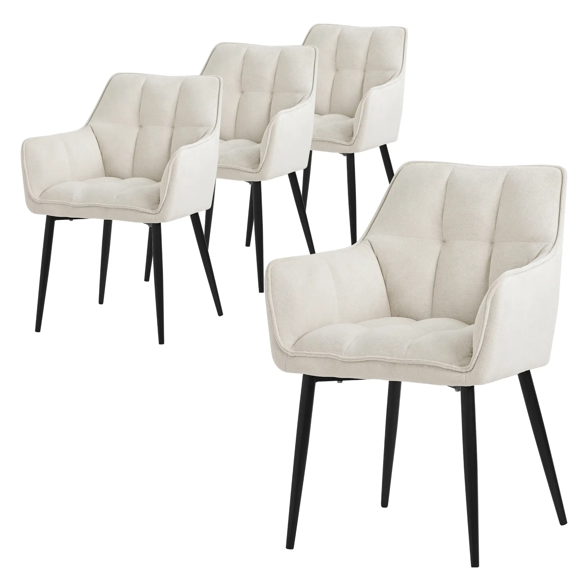 Lot de 4 chaises de salle à manger crème dossier et accoudoirs ergonomiques assise rembourrée en tissu éponge piètement en métal design moderne
