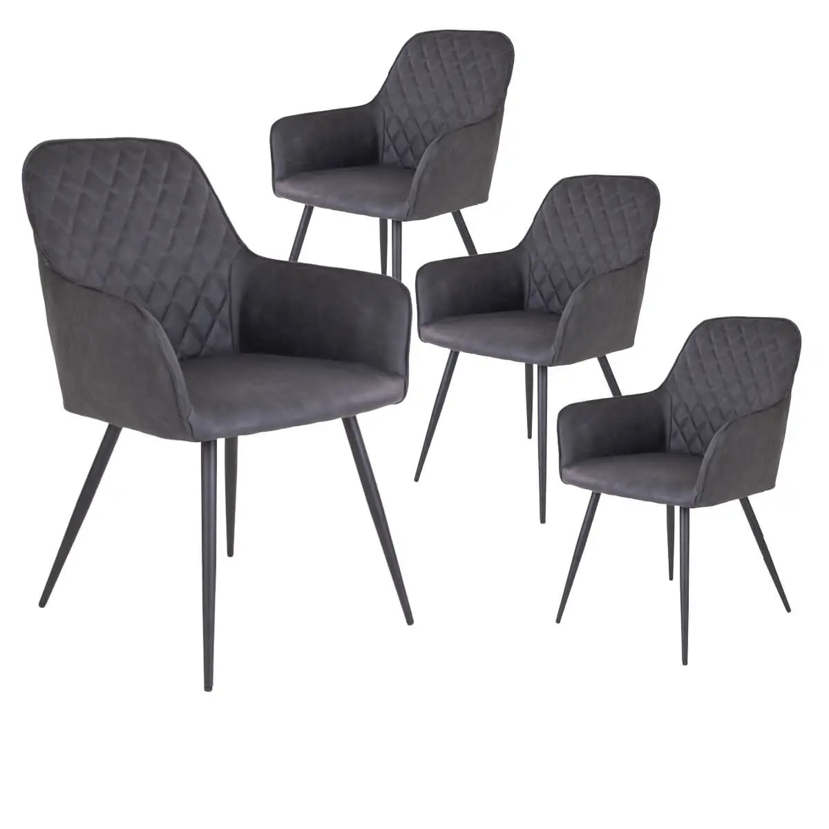Lot de 4 Fauteuils Simili Gris et Piétement Acier Noir – VIBY