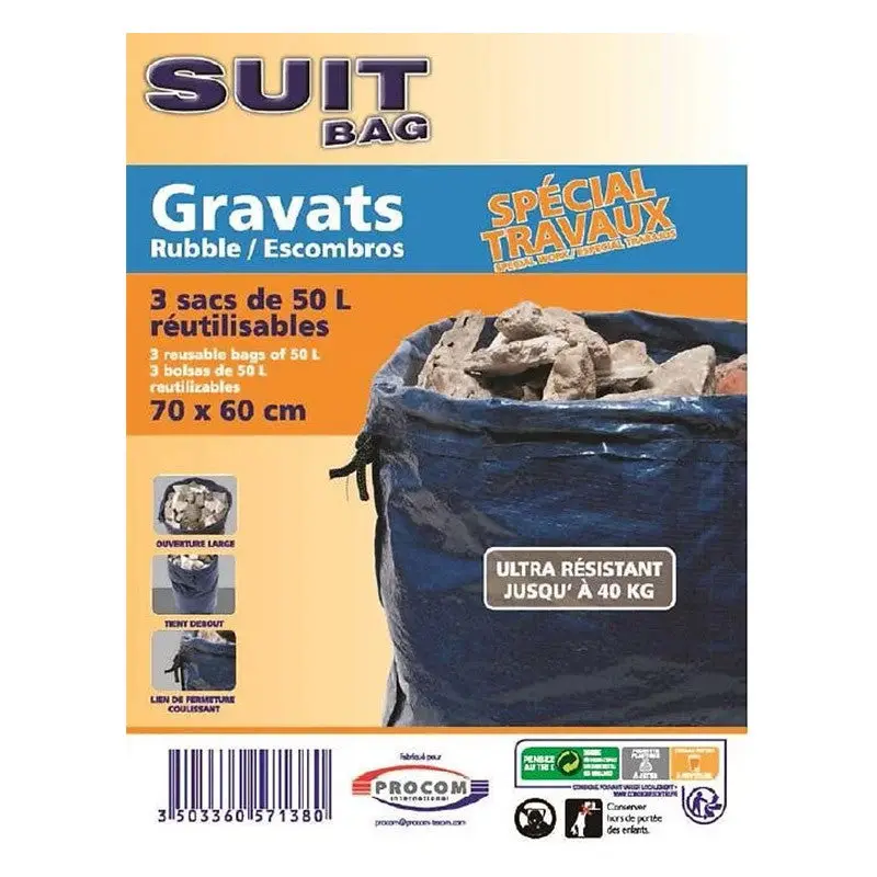 Lot de 3 sacs 50L à gravats SUIT BAG SUIT BAG