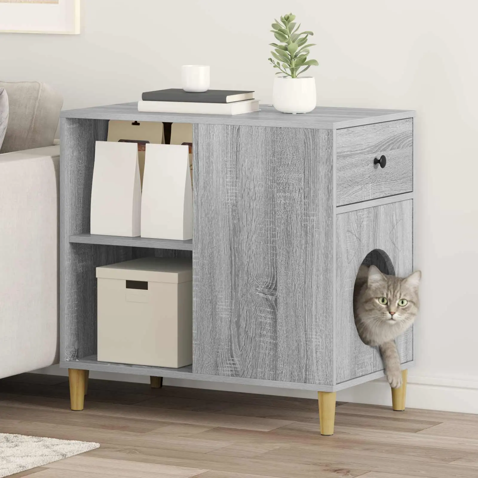Grande Maison Chat Gris Sonoma Repos 72cm pour Grand Chat Mouvement