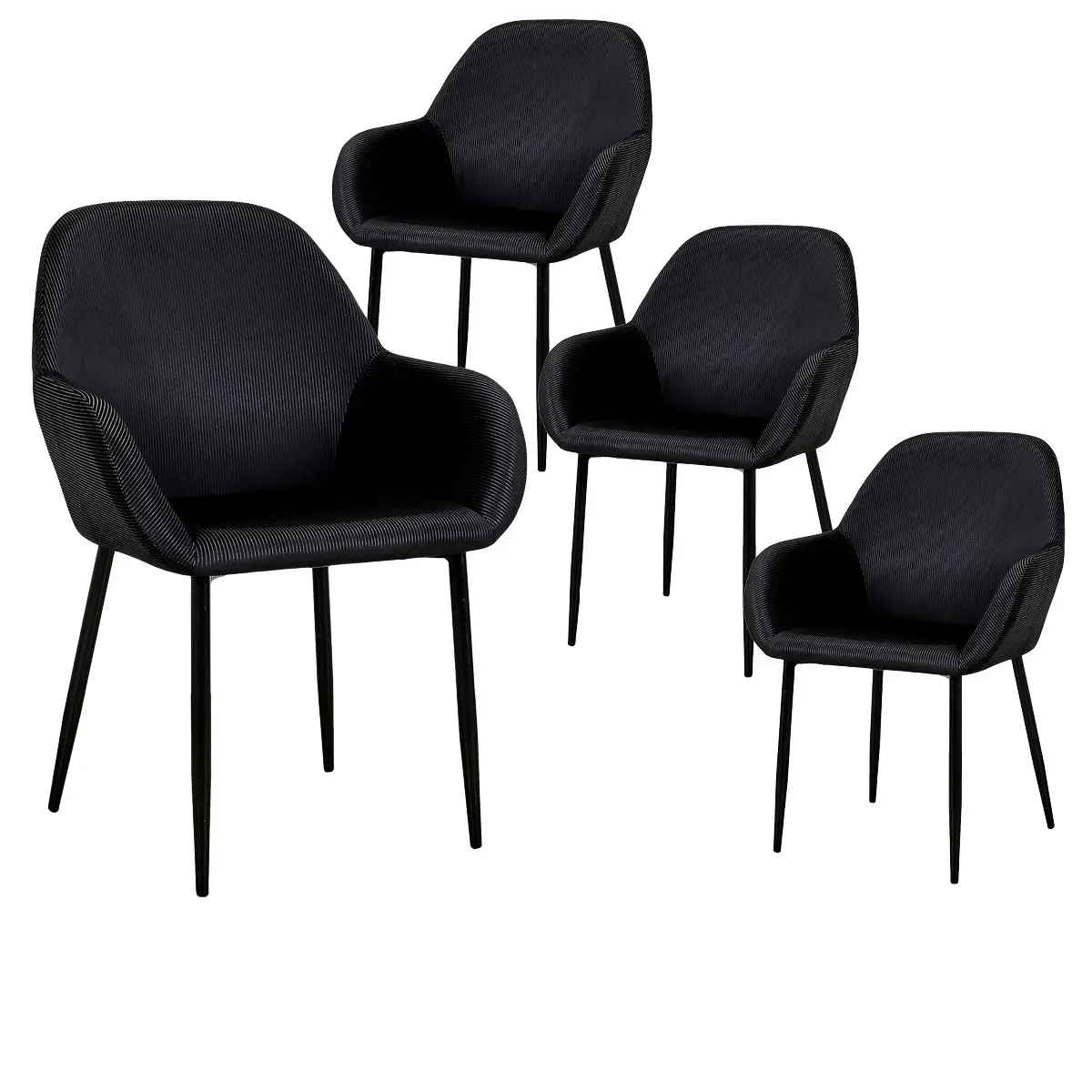 Lot de 4 Fauteuils Velours Côtelé Noir – ALESSIA